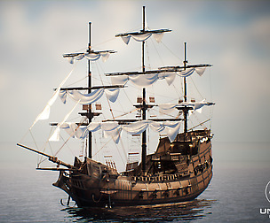 Galeon low-poly Game-ready