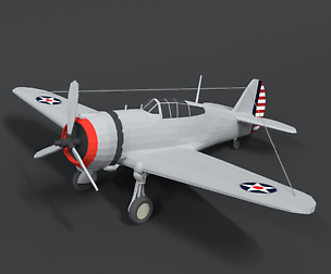 Low Poly Cartoon Curtiss P 36 Hawk WII Airplane