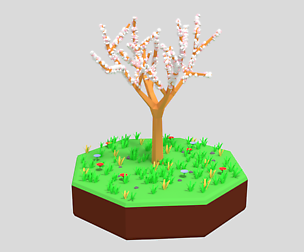 Low Poly Cartoon Almond Tree
