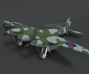 Low Poly Cartoon De Havilland DH 98 Mosquito WWII