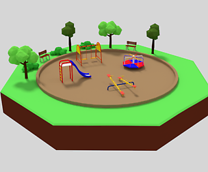 Low Poly Cartoon Playground Scene