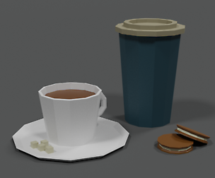 Low Poly Cartoon Coffee Scene