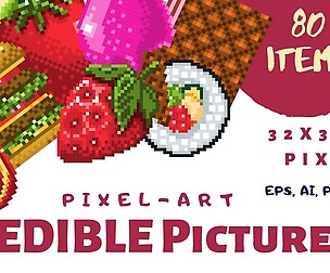 Food icons on pixel style