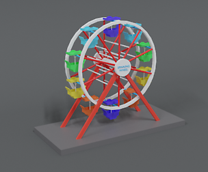 Low Poly Cartoon Luna Park Ferris Wheel