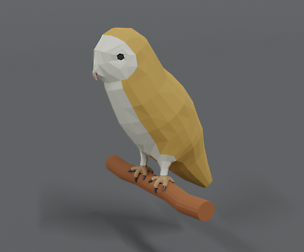 Low Poly Cartoon Barn Owl