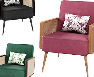 Rattan cane velvet armchair by 3 color