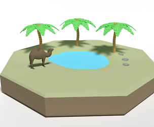 Low Poly Cartoon Oasis Scene