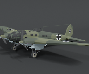 Low Poly Cartoon Heinkel 111 H WWII Airplane