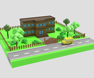 Low Poly Cartoon School Scene