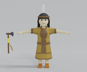 Low Poly Cartoon Native Indian Woman