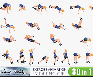 30 Exercise Animations looped Bundle Woman
