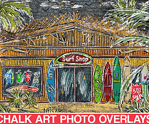 Surf shop Sidewalk Chalk art Overlay