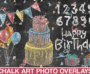 Birthday chalk art overlays