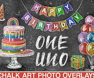 Birthday chalk art overlays sidewalk