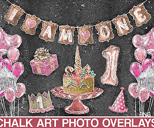 Birthday chalk art overlays sidewalk
