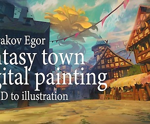 Environment Illustration with 3d - Fantasy Town