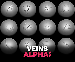 20 Veins Alphas Vol.1 (ZBRush, Substance, 2K)