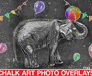 Sidewalk Chalk art Overlay, Elephant