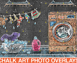 Sidewalk Chalk art Overlay, Laundry
