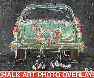 Wedding Chalk art Overlay, Just Married