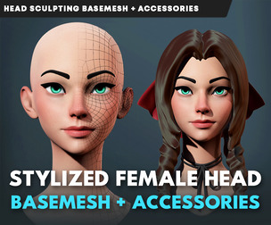 Stylized Female Head Base Mesh + Accessories