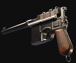Mauser C96 Broomhandle Pistol Game Ready Asset