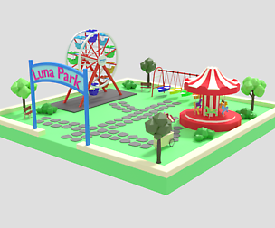 Low Poly Cartoon Luna Park Scene