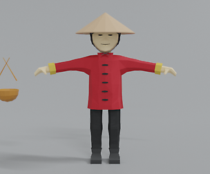 Low Poly Cartoon Chinese Man