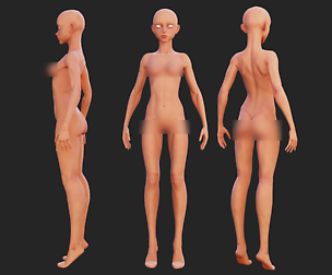 Female base mesh with textures. High and low poly