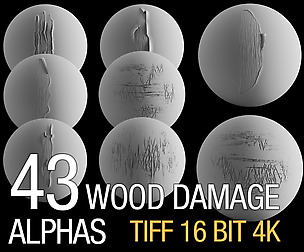 43 wood damage alphas (tiff 16 bit, 4K)