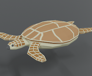 Low Poly Cartoon Loggerhead Sea Turtle