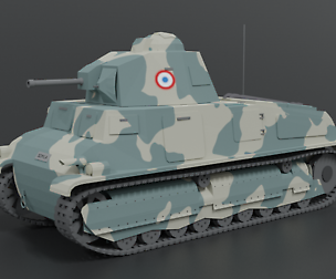Low Poly Cartoon Somua S35 Tank