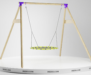 Wooden swing with nest seat on the rope 3D Model