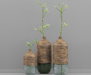 bamboo set01_Combination of wood & glass vase