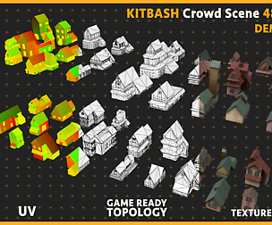 Kitbash Crowd Scene Houses 48 models [Game ready ]
