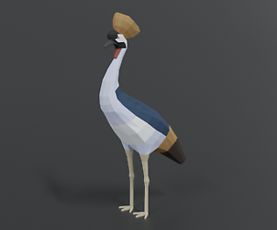 Low Poly Cartoon Grey Crowned Crane