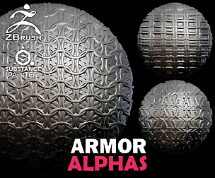 10 Armor Alphas Vol.1 (ZBrush, Substance, 2K)