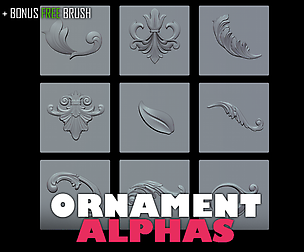 26 Ornament Alphas Vol.2 (ZBRush, PSD) + Brush