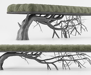 modern tree tufted bench