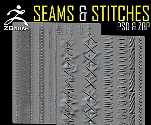 Seams and Stitches ZBrush Alphas + Brush