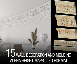 15 wall molding alphas + 3d formats(MAX,FBX)