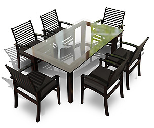 Metal Six Seater Dining Set with Tempered Glass