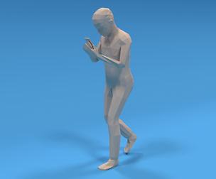 Low Poly Kid Walking With a Mobile Phone
