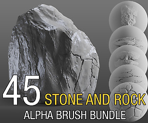 45 stone and rock alpha brush bundle v2 + tutorial