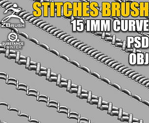 15 IMM Stitches Brush for Zbrush and Substance