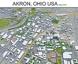 Akron City Ohio 3D Model 25km