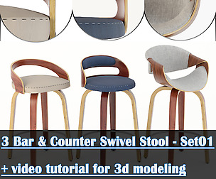 3Bar-Counter Swivel Stool-Set01 + video tutorial