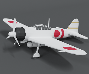 Low Poly Cartoon Mitsubishi A6M Zero WWII Airplane