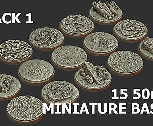 PACK 1 - 15 MINIATURE BASES 50mm 3D Print Ready