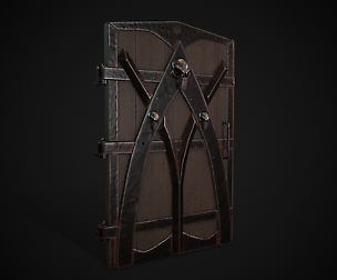 Dungeon door with three skulls